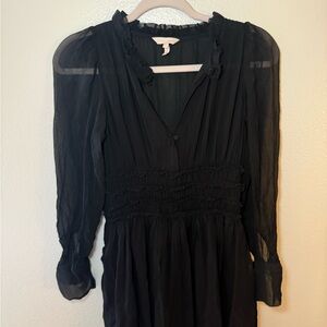 Rebecca Taylor Black Pleated Midi Dress with Bishop Sleeves